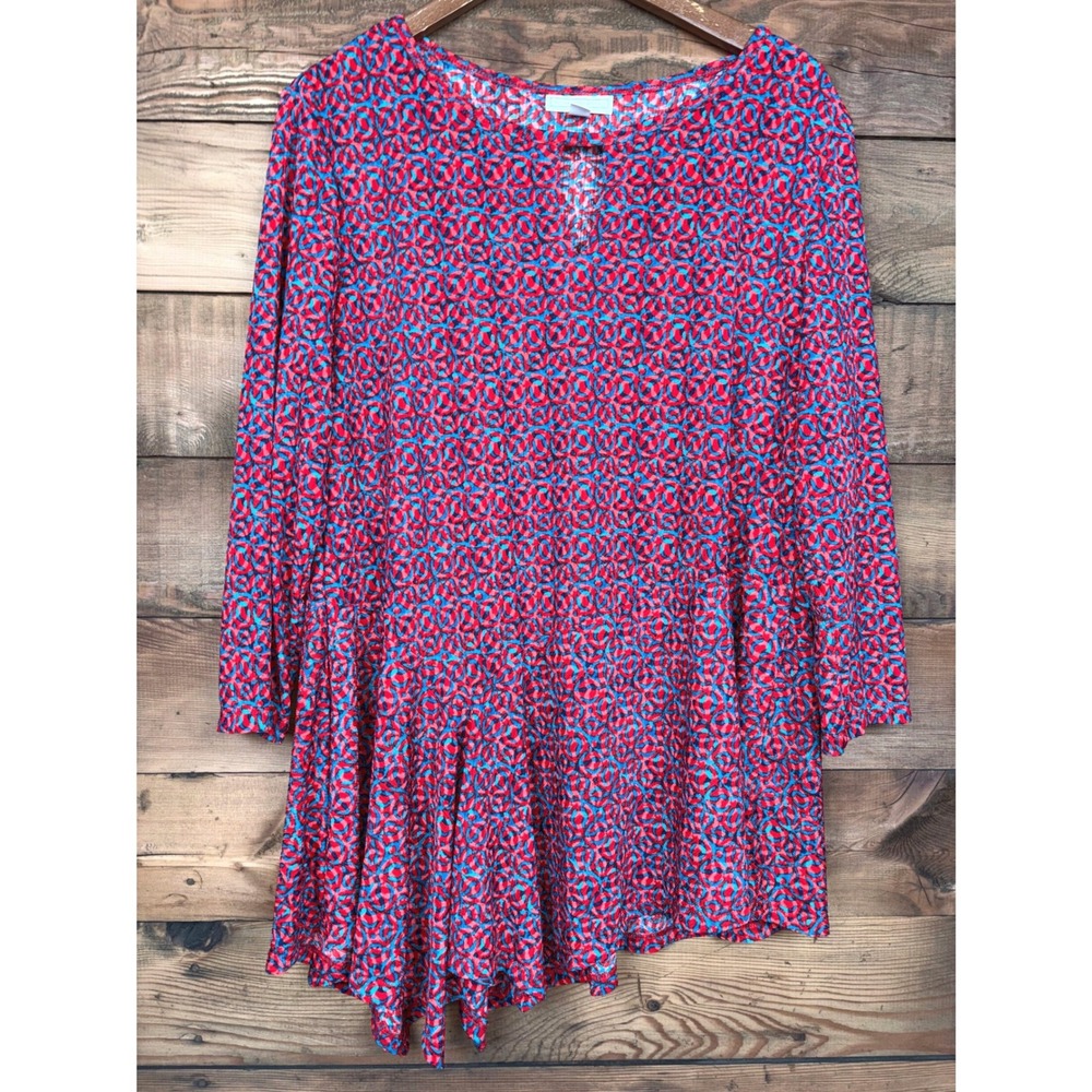 Dana Buchman Tunic Womens XL Asymmetrical Hem Geometric Print 3/4 Sleeve